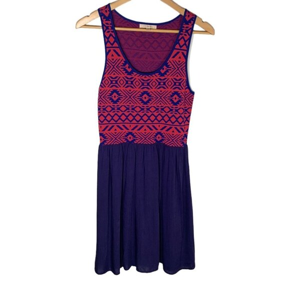 Skies Are Blue Petite MP Red Blue Boho Mini Dress - Picture 1 of 11